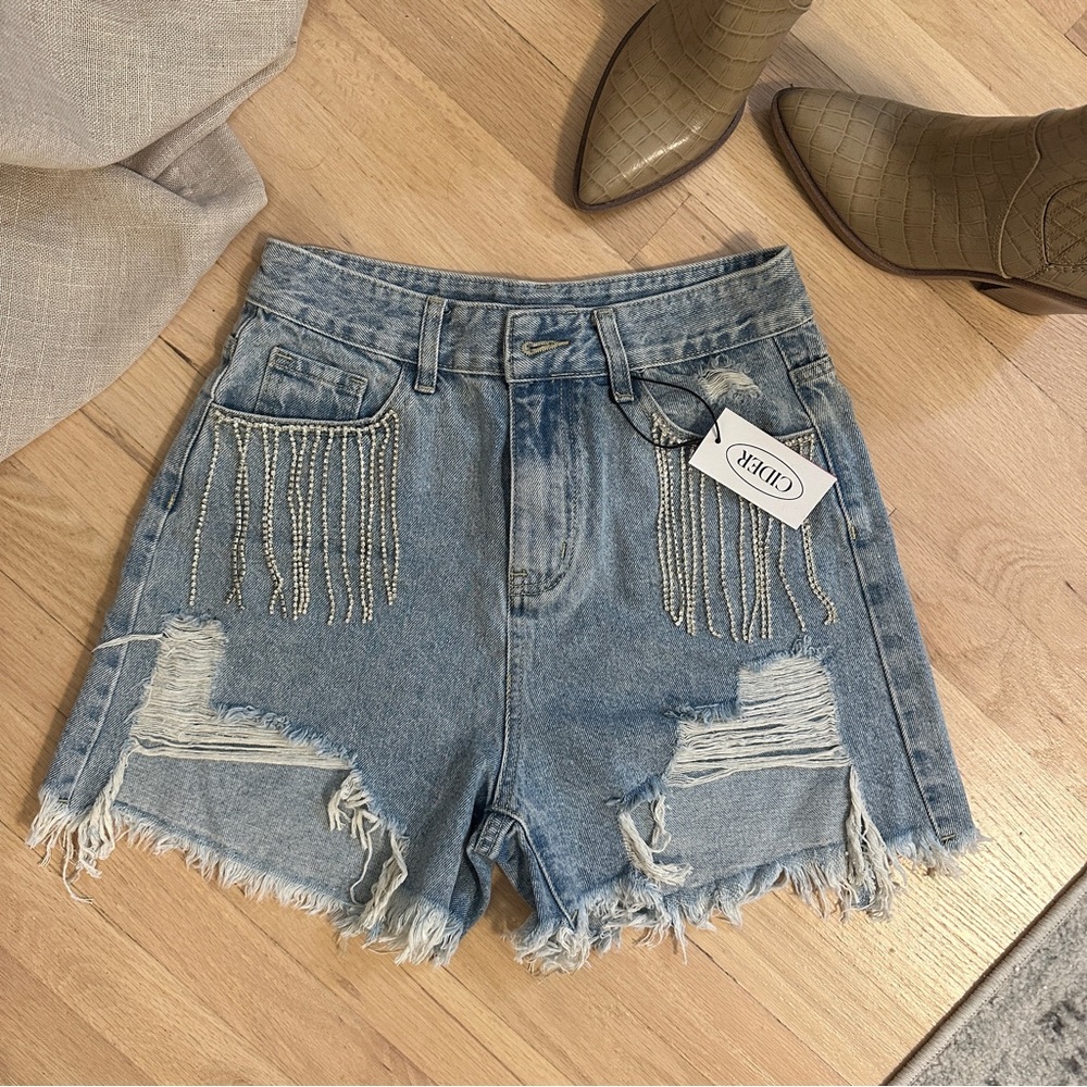 SOLD Cider Diamond Tassel Denim Shorts